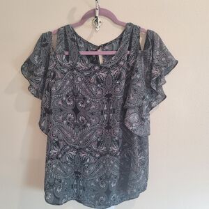 BCX Black and Gray Paisley Blouse